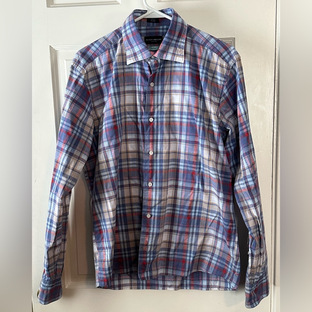 Peter Millar Blue and Red Plaid Shirt